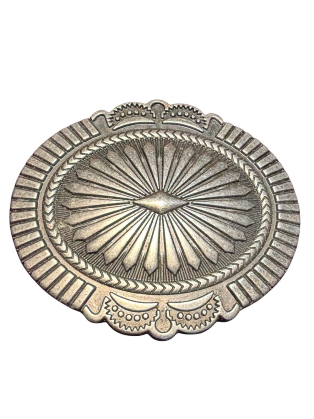 Western Silver-Tone Decorative Concho Belt Buckle